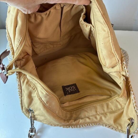 The Sak Indio Beige Sand Stripe Crochet Slouchy Hobo Braided Strap Shoulder Bag - Picture 7 of 15